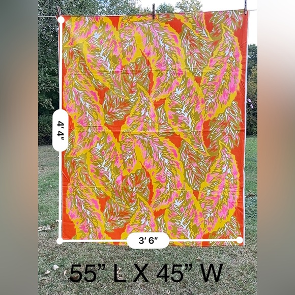 Vintage Fabric- 1960s ‘70s Boho Hippie Bright Colors Leaf Pattern Sewing Crafts - Picture 10 of 10